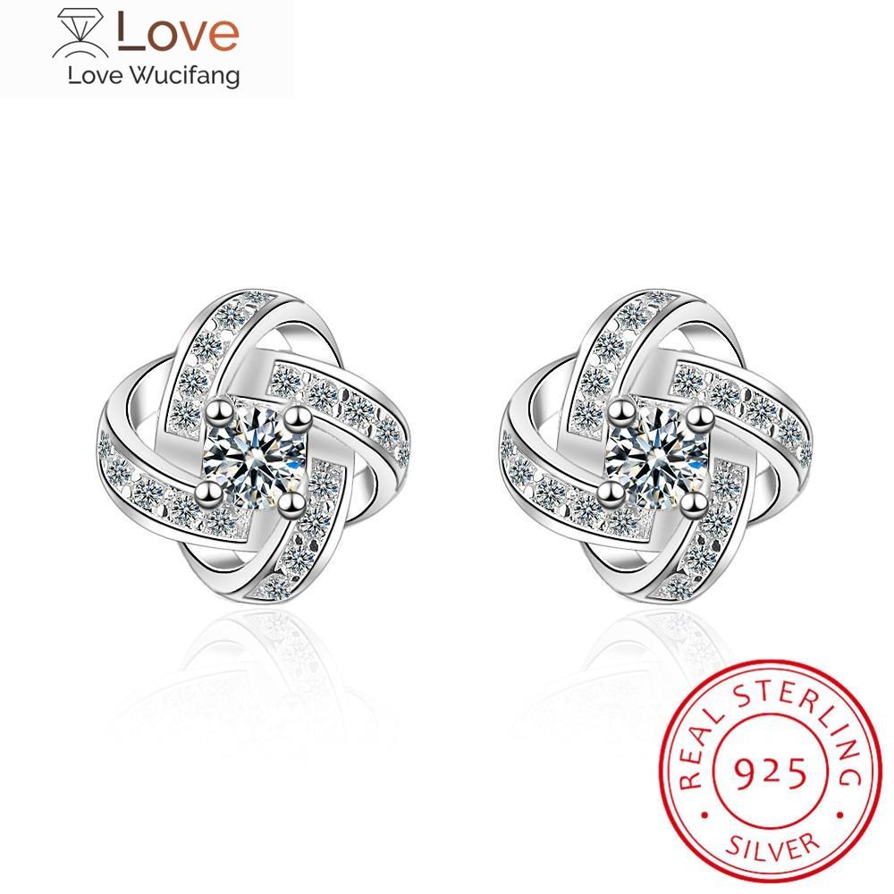 Серьги-гвоздики из стерлингового серебра 925 пробы с цветком клевера, элегантные свадебные серьги с кубическим цирконием для женщин, ювелирные украшения