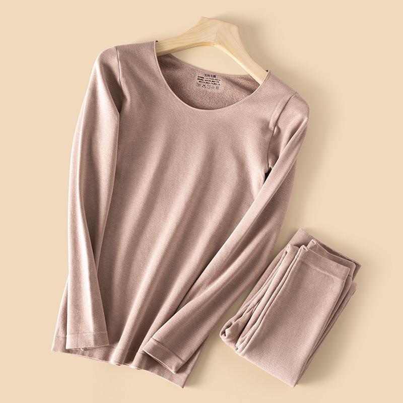 Комплект женского термобелья: Плотный бархат, бесшовный, с круглым вырезом для осени и зимы