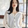 Women's Wool Cashmere Cardigan: Solid Color, Round Neck, Stylish, Long Sleeve, Loose Fit Sweater Jacket
