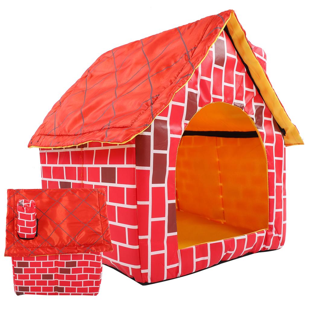 Pet House Foldable Bed Red Brick Chimney Cat Puppy Bed Tent Pet Removable Washable HouseRed