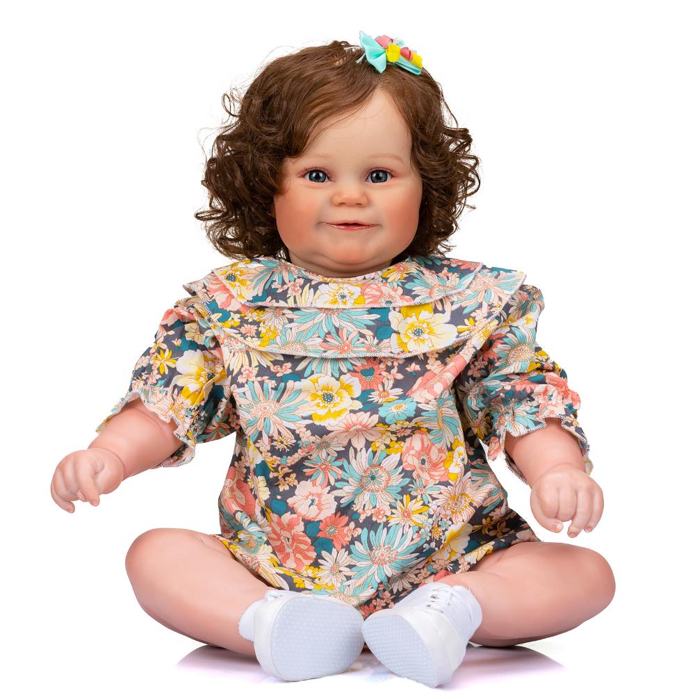 Cute 60cm Reborn Doll Maddie with Rooted Curly Hair Cloth Body Fat Baby Doll Look Real Handmade 3d Painted Skin Newborn Dolls for Kids Age 3+ Year Old