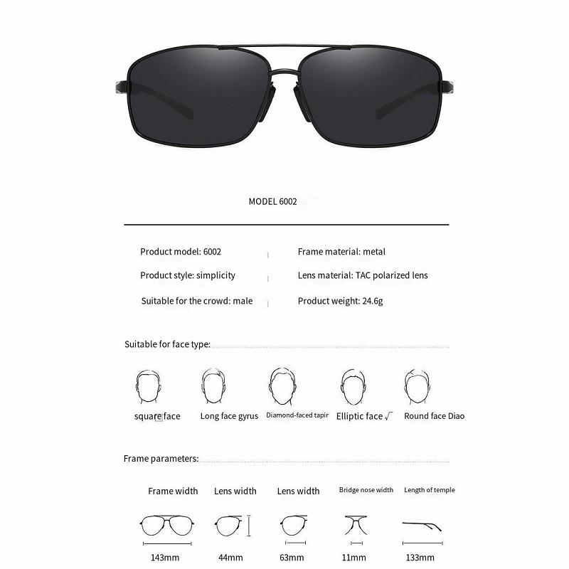 1Pc Men's Rectangle Metal Frame Polarized Sunglasses Color Changing UV400 Designer Brand Male Driving Sun Glasses