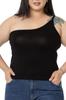 Женский стиль Боди большого размера Плюс размер на одно плечо Вискозное боди черного цвета с низким вырезом