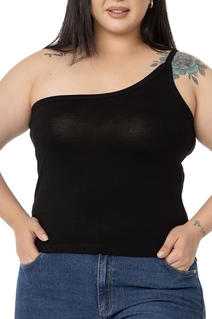 Женский стиль Боди большого размера Плюс размер на одно плечо Вискозное боди черного цвета с низким вырезом