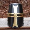 Cursed Crusader Pure Brass Steel Black Functional Great Helm Knights Bucket Helmet