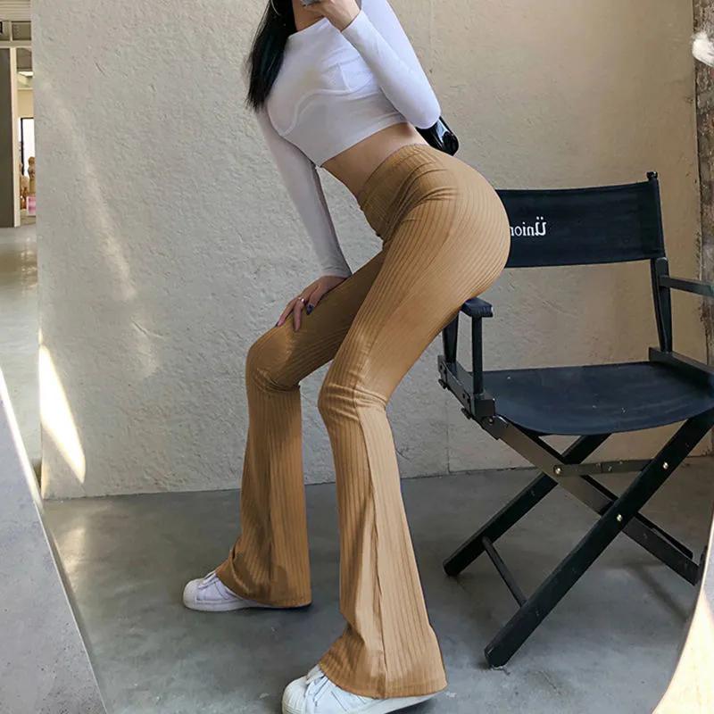Однотонные популярные женские брюки Y2K, эстетичная модная уличная одежда, женская одежда, тонкие, с высокой талией, сексуальные длинные расклешенные колготки