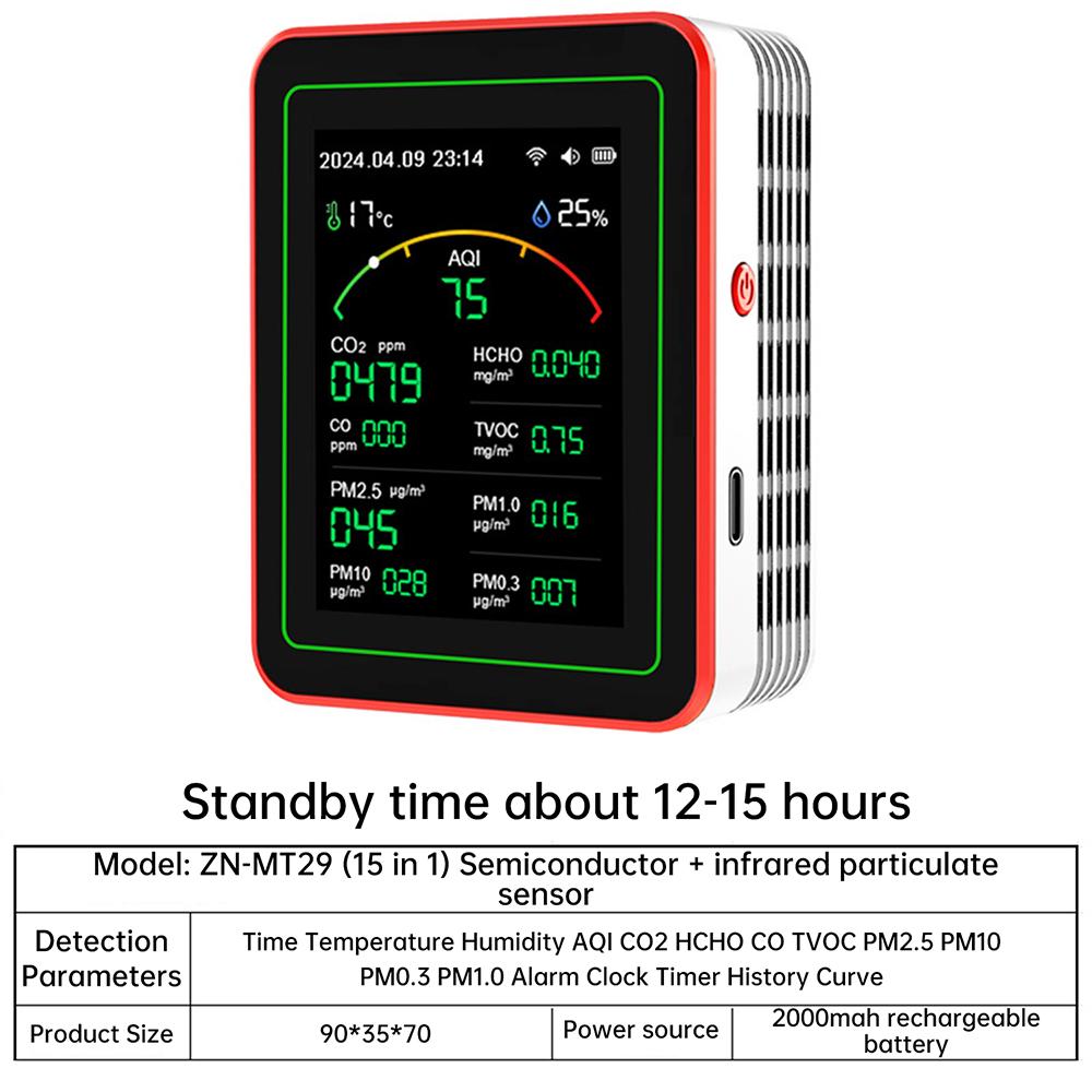 Air Quality Detector TFT Display AQI PM0.3 PM1.0 PM2.5 PM10 CO CO2 TVOC HCHO Tester Tuya WiFi -Compatible Home Supply