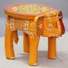 Handcrafted And Emboss Painted Wooden Elephant Stool, Cum Side Table, For Home Office Living Or Bedroom Decor