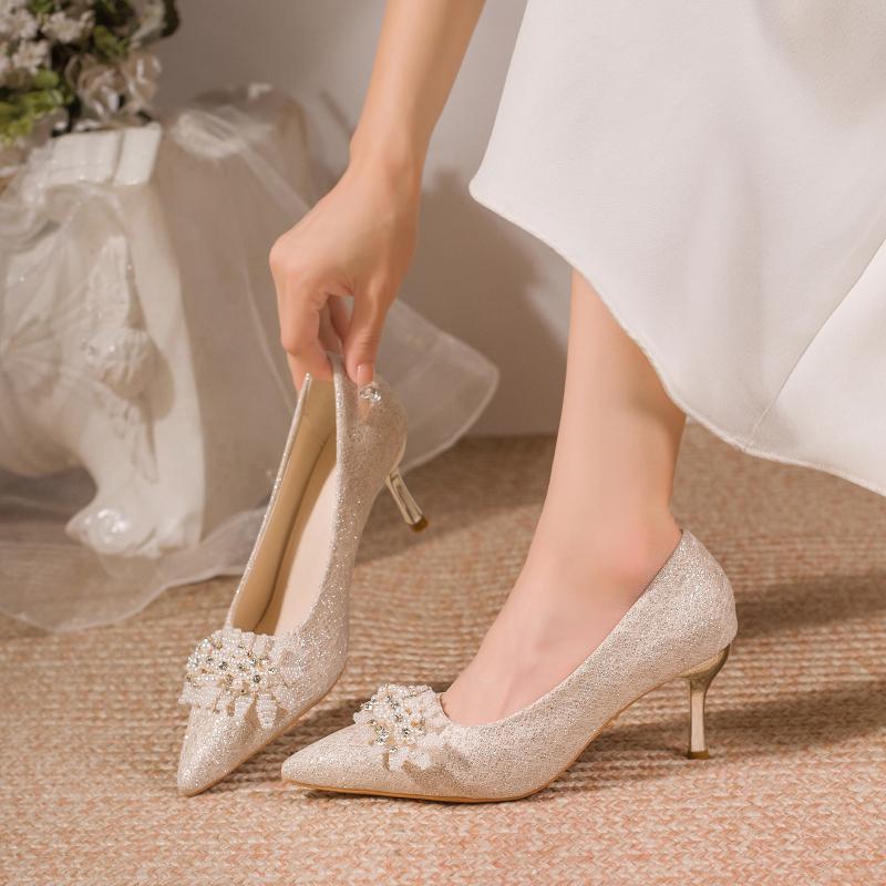 Fashion Elegant Pointed Thin Heel Suede High Heels Wedding Banquet Wedding Shoes Bridesmaid Shoes 2025 New High Heels Women's Shoes