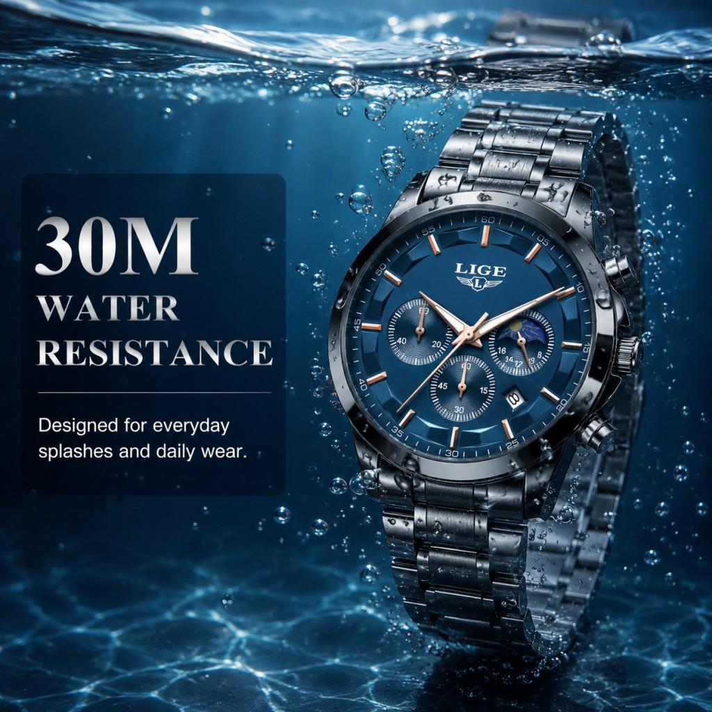 LIGE New Luxury Mens Watches Fashion Business Quartz Wristwatches Sports Waterproof Luminous Steel Watch for Man Reloj Hombre