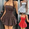 Летнее европейское и американское платье в горошек с вырезом на шее и открытой спиной 2025 года - Сексуальное облегающее короткое платье