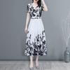 Women's Floral Maxi Dress Chinese Art Style Print A-line Long Dress Summer Short Sleeve V Neck Beach Sundress