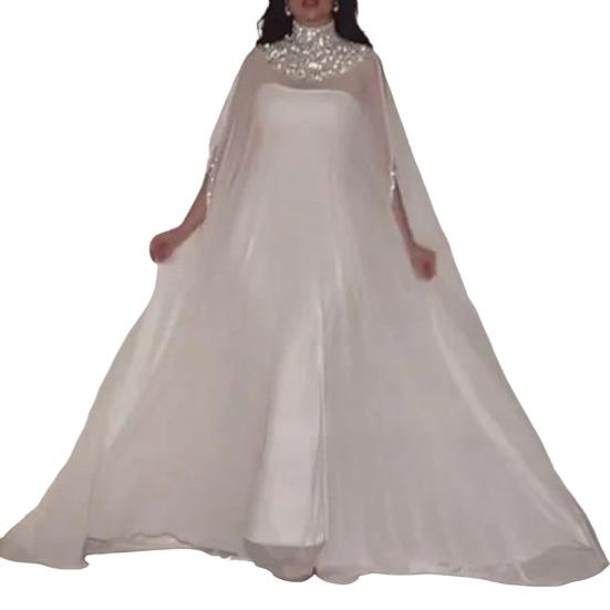 Women Evening Dress Shiny Sequin Half High Collar Big Hem Thin See-through Mesh Bat Sleeves Solid Color Oversized Big Hem Party Prom Maxi Dress