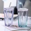 300 мл пятиконечная звезда стеклянная чашка с соломенным цветом градиента чашки холодные напитки чашка кофе с крышкой питьевая посуда