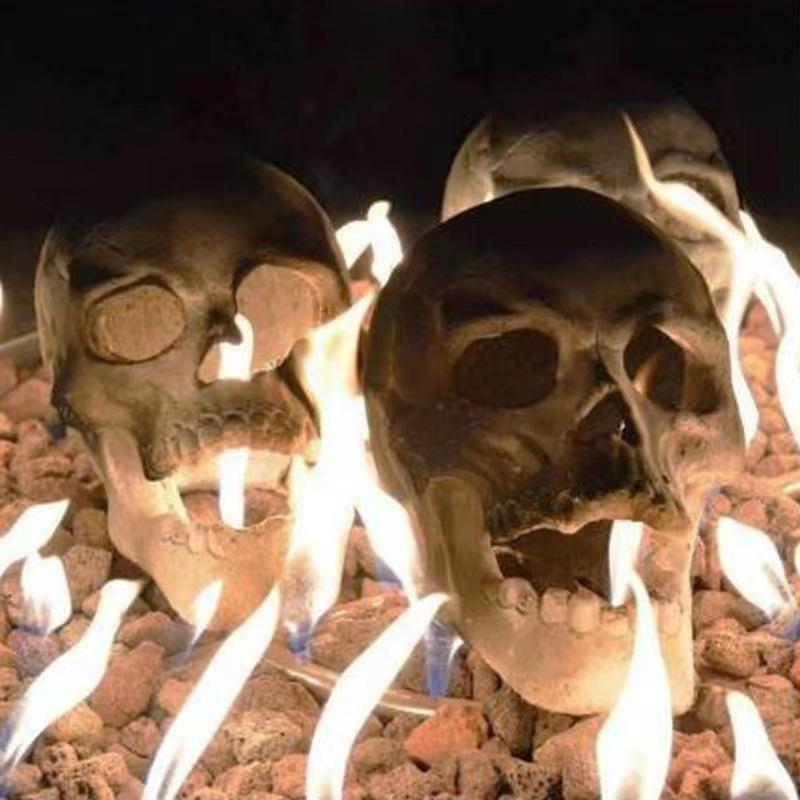 Halloween Skulls Shaped Fire Stones Realistic Shape & Fireproof Imitated Human Skull Pit for Bonfire Campfire Fireplaces