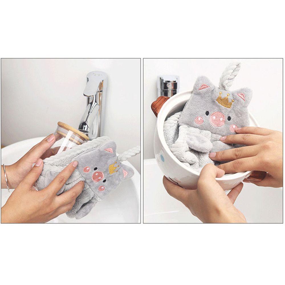 Water Uptake Kitchen Mounted Hand Towel Embroidery Handkerchief Cartoon Pig