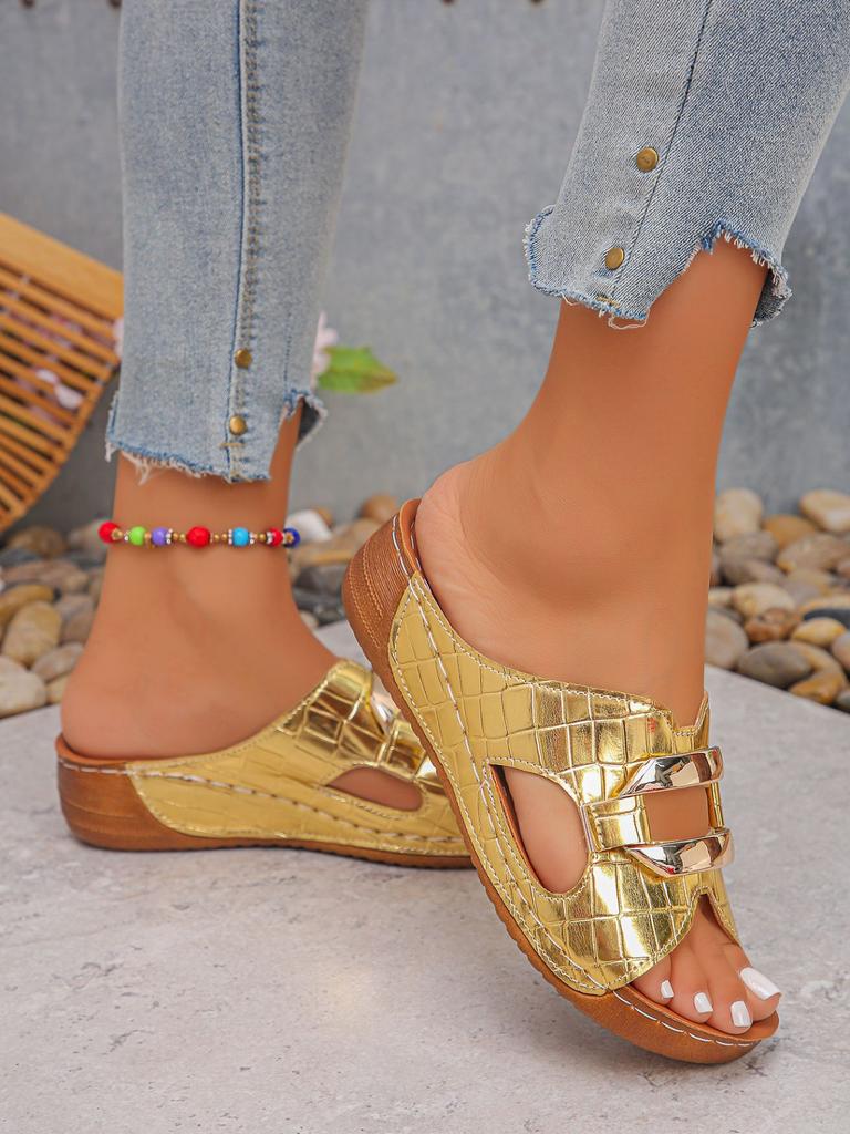 Летняя мода Женские туфли на танкетке с открытым носком Платформа Слипоны Тапочки Женские туфли больших размеров для женщин 36-43 Пляжные сандалии