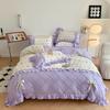 4Pcs Princess Bow Korean Duvet Cover With Ruffle Lace Luxury Bedding Set Bed Sheet For Girls Flower Bedspread Decor Home