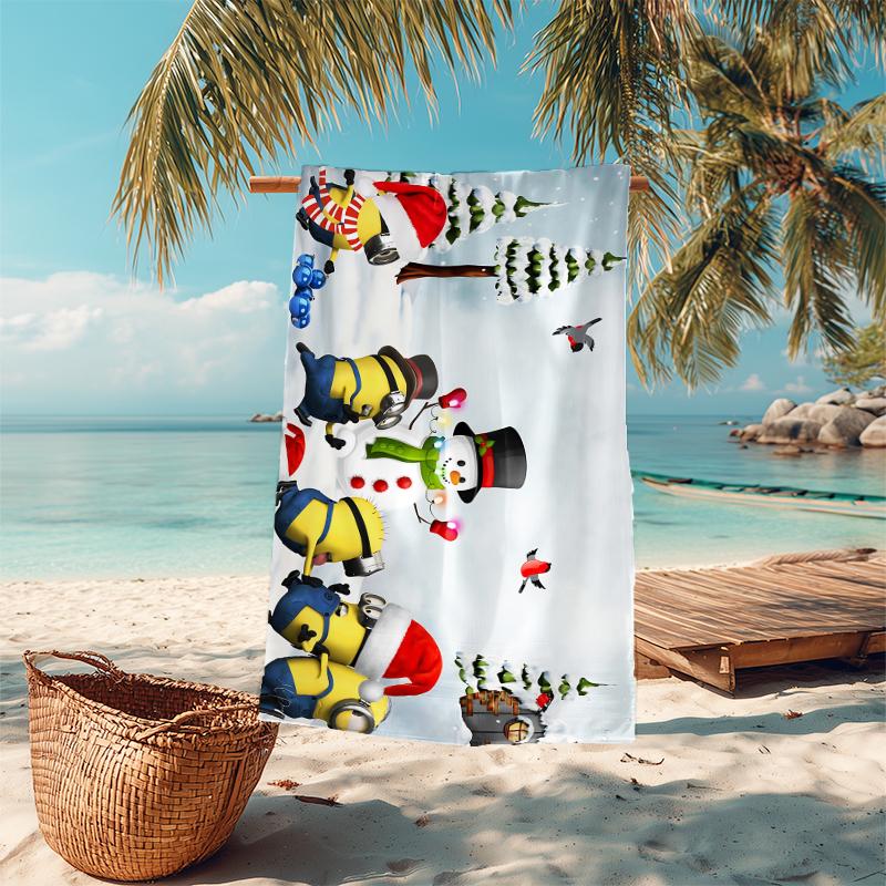 1Pc Christmas Minions Snowscape Beach Towel Microfiber Beach Towel Thin Absorbent For Beach Swimming Yoga Bath Sports
