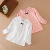 Girls Long-sleeved Tee Children Polo Shirt Solid Color Cotton Baby Turn-down Collar Top with Cute Bow 6-14 Years Spring Autumn Kids Cute Clothes