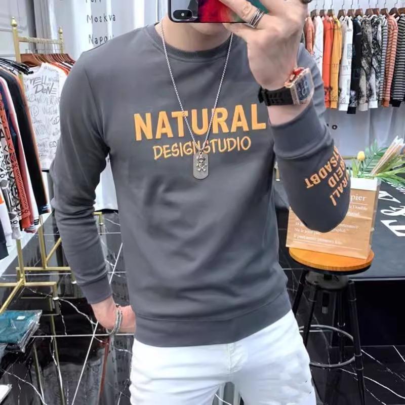 Высококачественная мужская европейская толстовка: Модный, с длинными рукавами, плюс бархат, весна/осень, утолщенный зимний топ