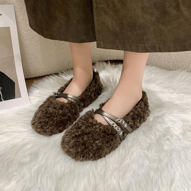 Модные хлопковые туфли Little Fairy Flat Sole, зима 2024, новые бархатные туфли Bean Plush, плюшевые туфли для девочек и женщин, Zapatos Mujer