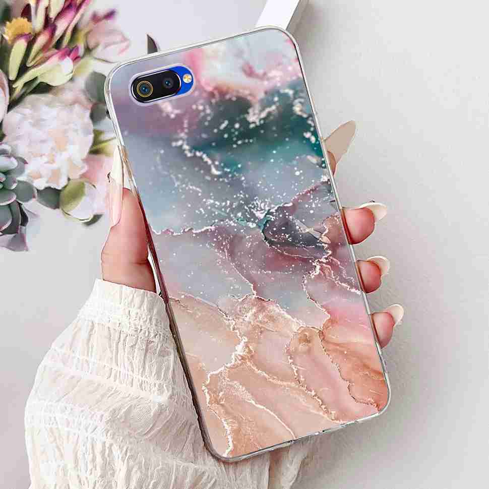 For Realme C2 RMX1941 6.1" Case Summer Fresh Mint Soft Silicone TPU Cover For Oppo Realme c2 C2 Luxurious Flowers Bumper Shell