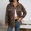 Women Spring Fall Coat Fake Chest Pocket Turn-down Collar Single-breasted Leopard Print Long Sleeves Mid Length Daily Wear Jacket