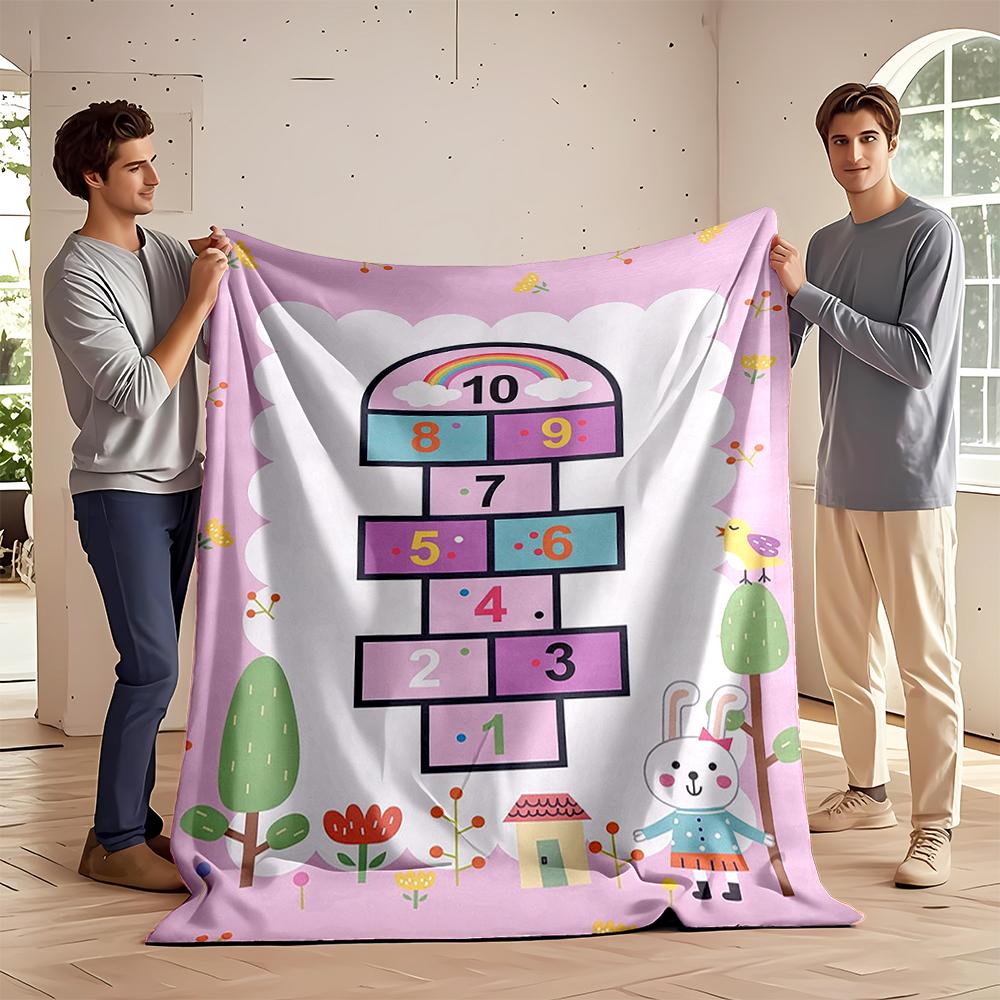 Cute Hopscotch Design with Rainbow Flannel blanket for bedroom, living room, sofa, and nap sofas