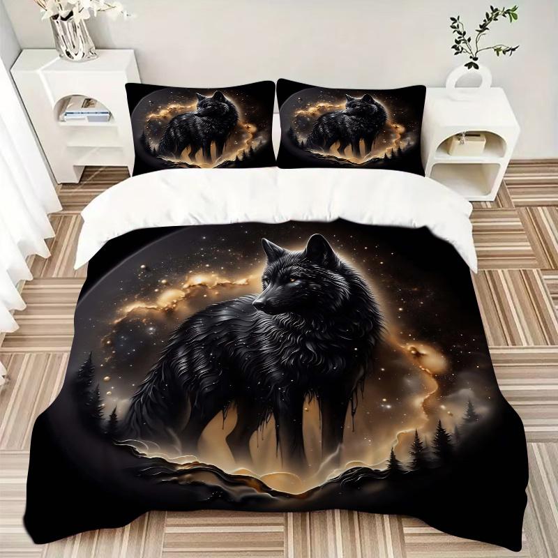 3pcs A Celestial Wolf Quilt Set Cartoon Themed Bed Quilt Set Lovely Character Bedroom Decor Bed Quilt Set Four Seasons (1 Cover + 2Pillowcase NO