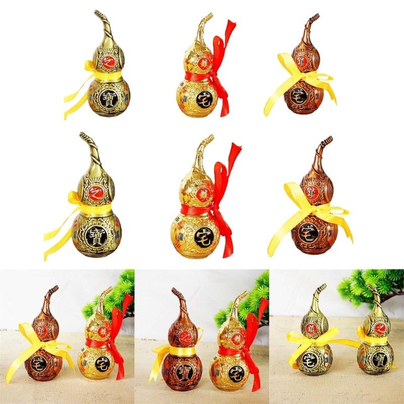 Metal Gourd Sculpture Chinese Fengshuis Figurine Luck Statue for Bedroom Home Livings Room Church Office Decorations