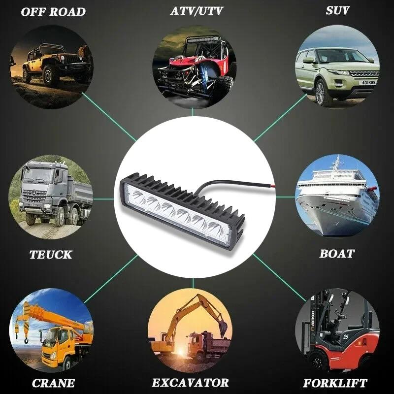 6LED 18W Car Light 12V Auto Offroad SUV Truck Headlights 6000K Daytime Running Light Spotlight High Bright Waterproof Work Light