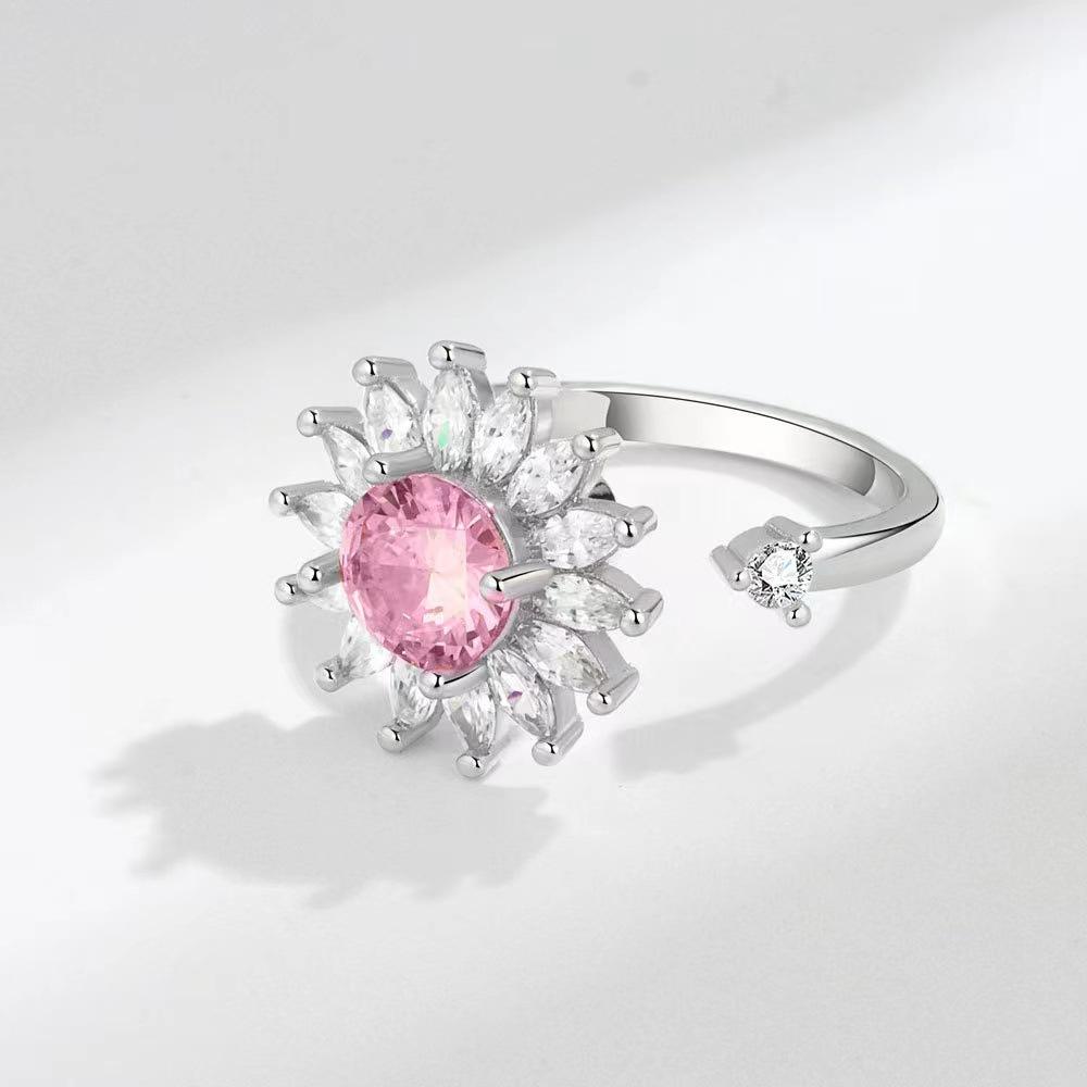 Unzip Rotating Ring Sunflower Ring Women Rotating Design Open Ring Set