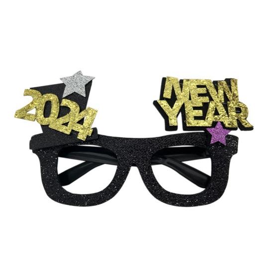 2024 новогодние украшения для вечеринки, очки, реквизит для фотографий, черные и золотые тематические рамки, оправы для очков с новым годом