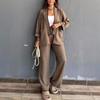 2024 Women's European & American Stylish Two-Piece Set: Loose Cardigan with Trimmed Nine-Sleeves and Wide-Leg Long Pants.