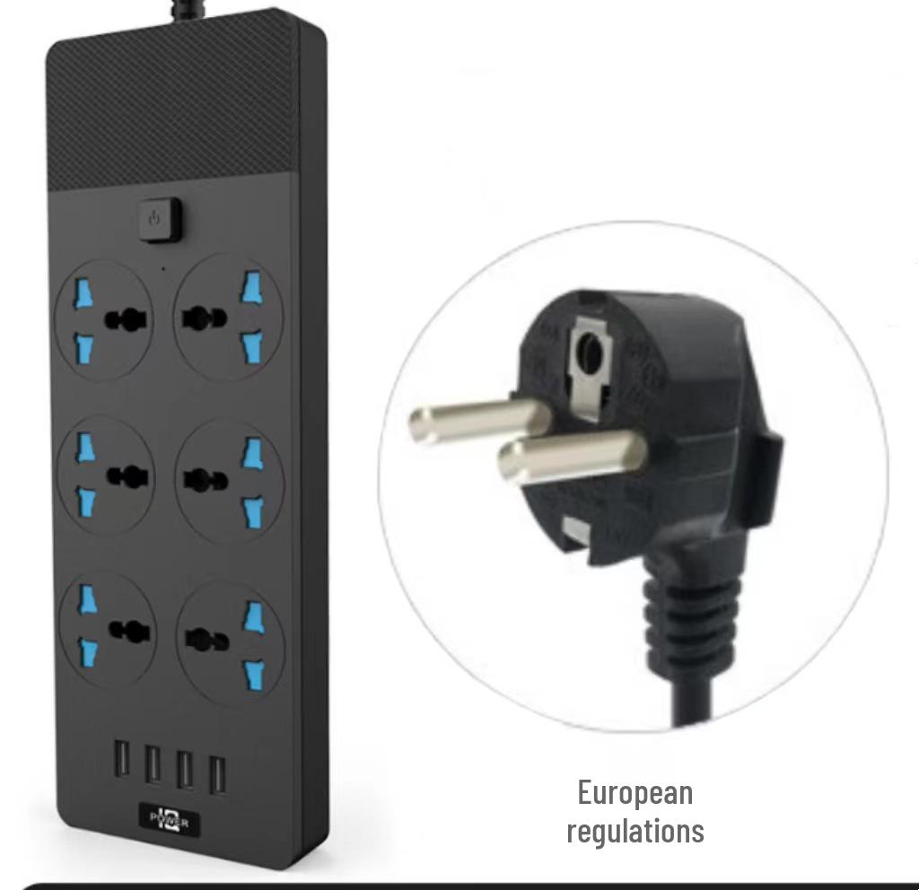 5m 6-Outlet Power Strip with Switch and USB Ports