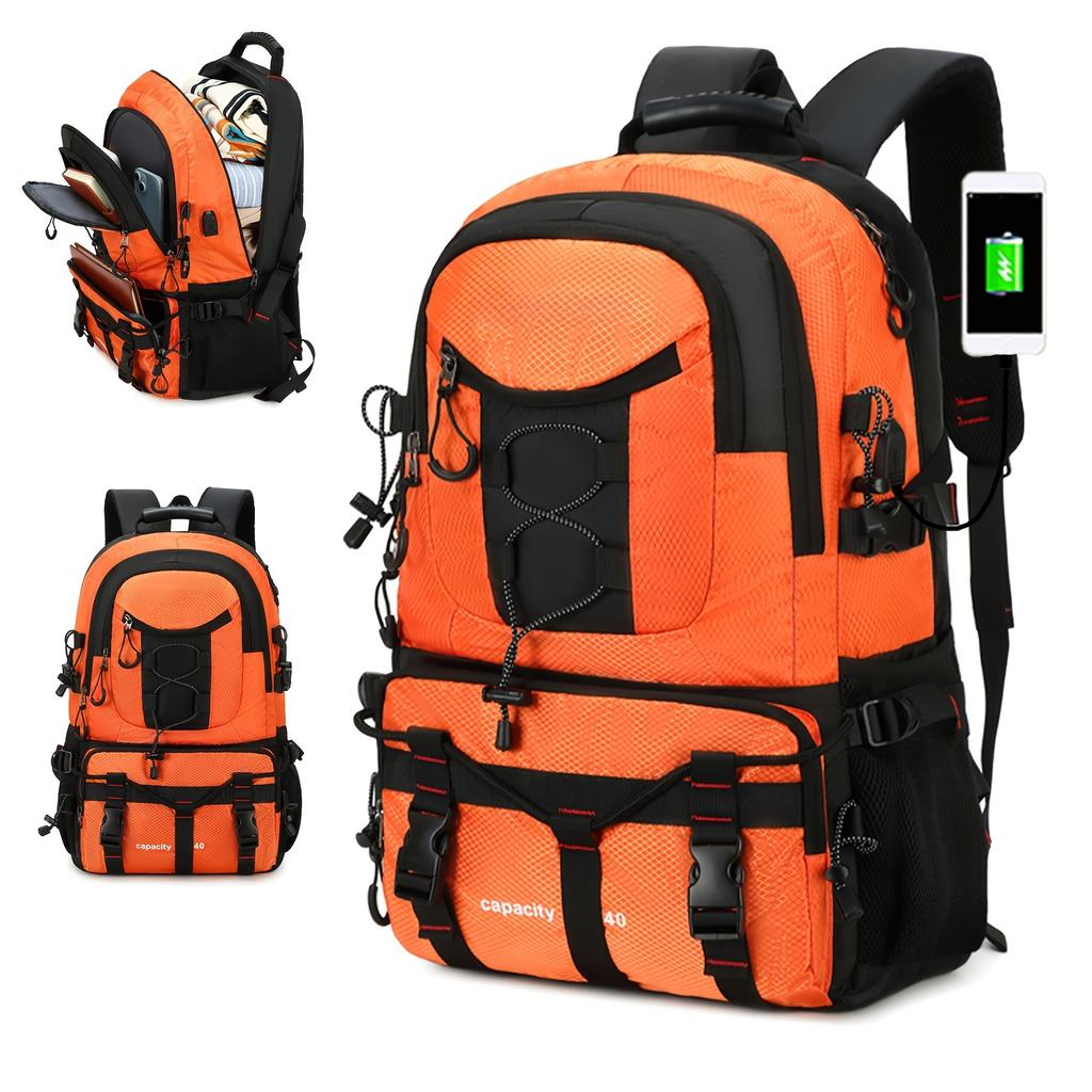 Lightweight 10.57gal Travel & Hiking Backpack with USB Charging Port, Adjustable Straps, Durable Polyester, Fits 17-inch Laptop