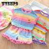 Two-piece Suit Children's Clothing Summer Rainbow Casual Suit Girls Fungus T-shirt Shorts