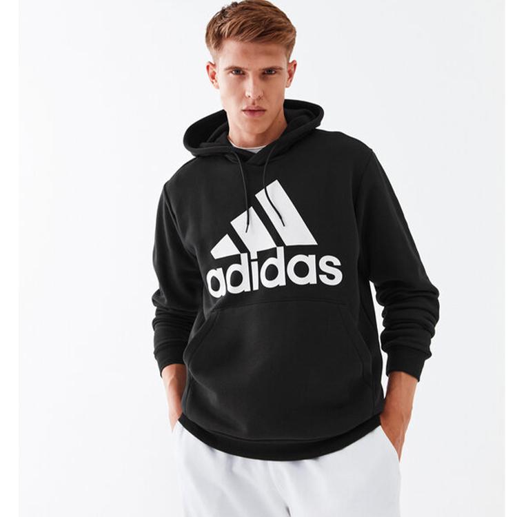 adidas Мужская толстовка с капюшоном Essentials из флиса с большим логотипом Черный/Белый IB4024