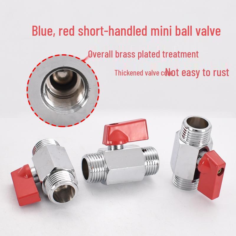 Brass Mini Ball Valve DN15, Double Threaded (Female/Male) with Red, Black, or Blue Handle - Sizes: 1/8", 1/4", 3/8", 1/2