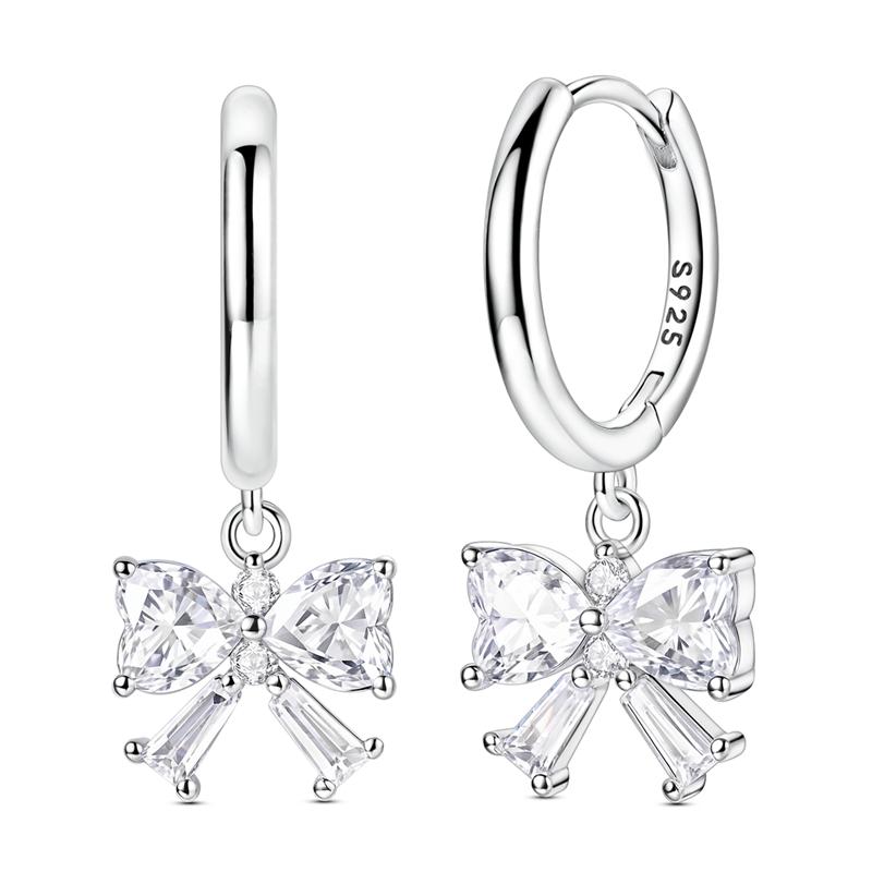 Новые медные серьги-пусеты в виде розовых бантиков с блестками и серьги-кольца с подвесками-паве для девочки, милые романтические украшения в подарок