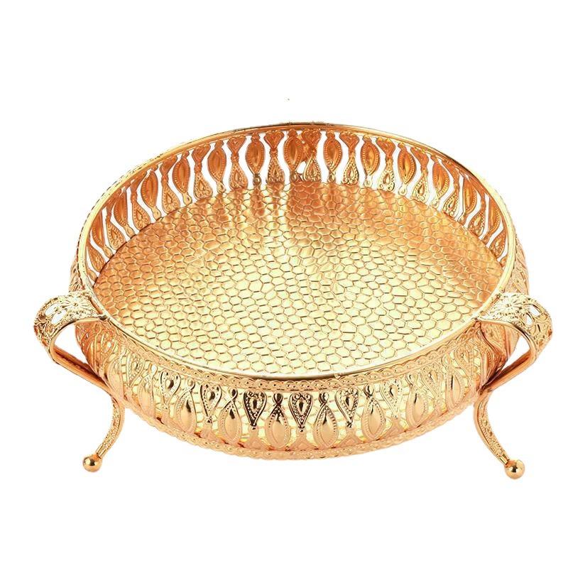 European Retro Metal Fruit Tray Creative Palace Style Golden Circular Square Fruit Tray Home Desktop Decor Snack Storage Trays