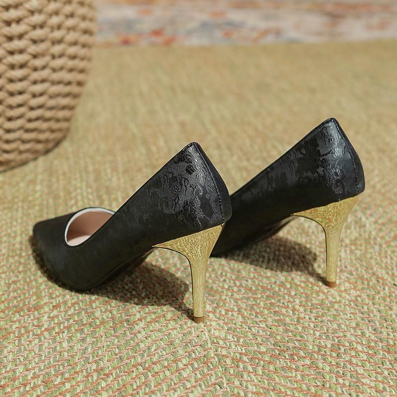 Fashion 2024 Summer Simple Chinese Style Stiletto Women's Slip-On High Heels Fashion Pointed Toe Party Prom Pumps Large Size Heels Women