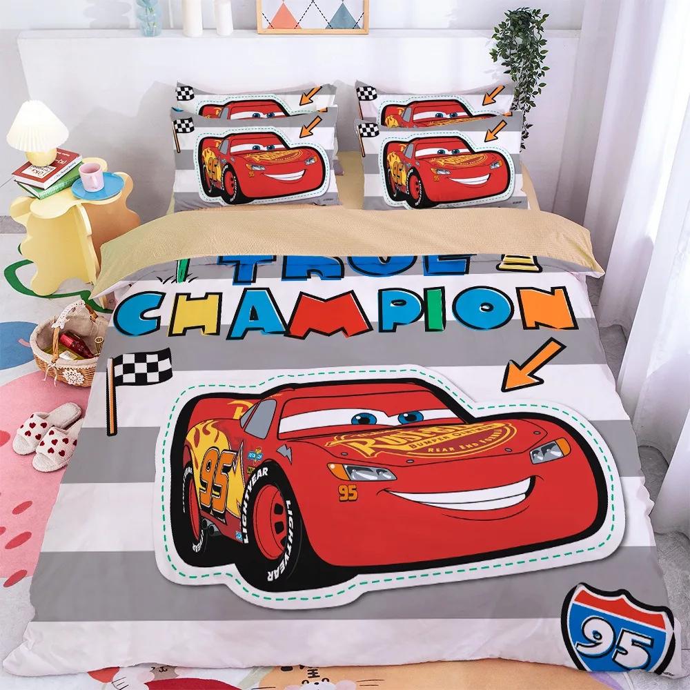 Подростковый пододеяльник Маккуин Машина Мультяшный Постельный комплект Покрывало Cars Подарок для мальчика С 2 наволочками Декор спальни