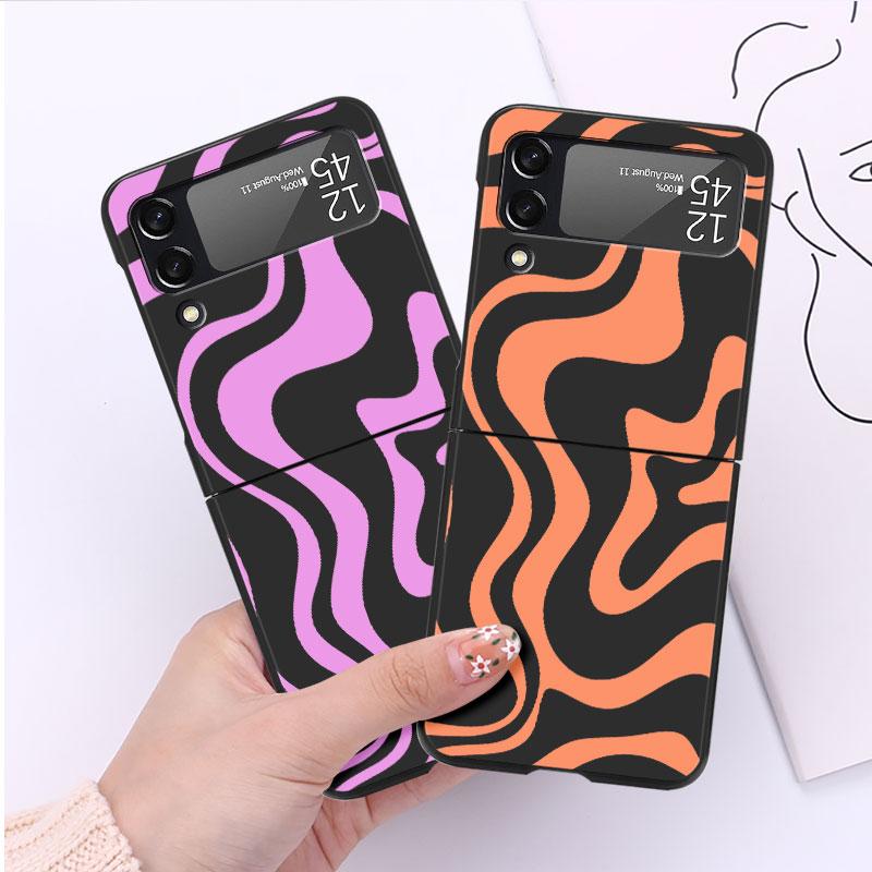 Роскошный чехол с текстурой коровьей кожи для Samsung Galaxy Z Flip 3 4 5G Funda ZFlip 3 Черный жесткий ПК задняя крышка для телефона
