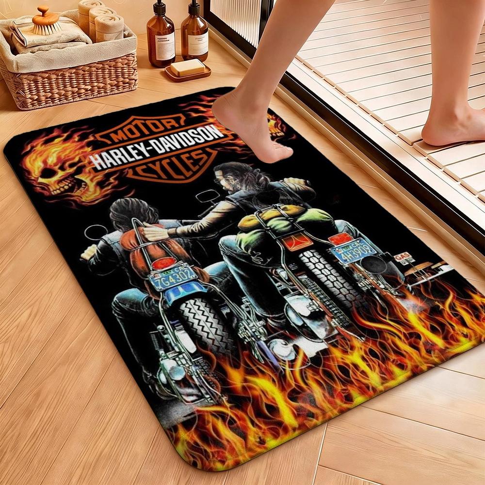 Harley Davidson Biker Flames Carpet Home Decor Doormat Art Room Christmas Gifts