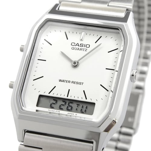 Casio AQ-230A-7D/AQ230A-7D Ana-Digi Metal Belt Silver Silver Dial Unisex Watch Wristwatch