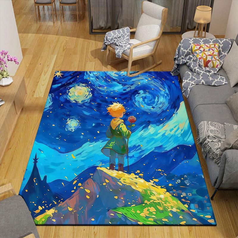 The Little Prince2 Flannel Pattern Square Carpet,Area Rug,Carpet Rug for Living Room Bedroom Sofa Playroom Decor,Non-slip Floor Mat
