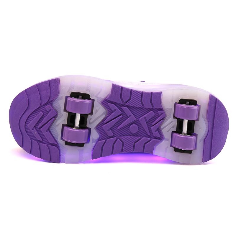 Kid's Lights Sports Shoes Rubbing Shoes Solid Magic Patch Can Charging Double-row Four-wheel Slide Shoes
