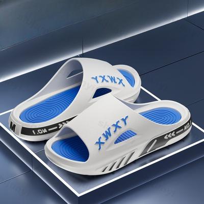Модные мужские тапочки Нескользящие тапочки для ванной Домашняя обувь С открытым носком Толстая мягкая подошва Дышащие Комфортные Плоская платформа Комнатные тапочки